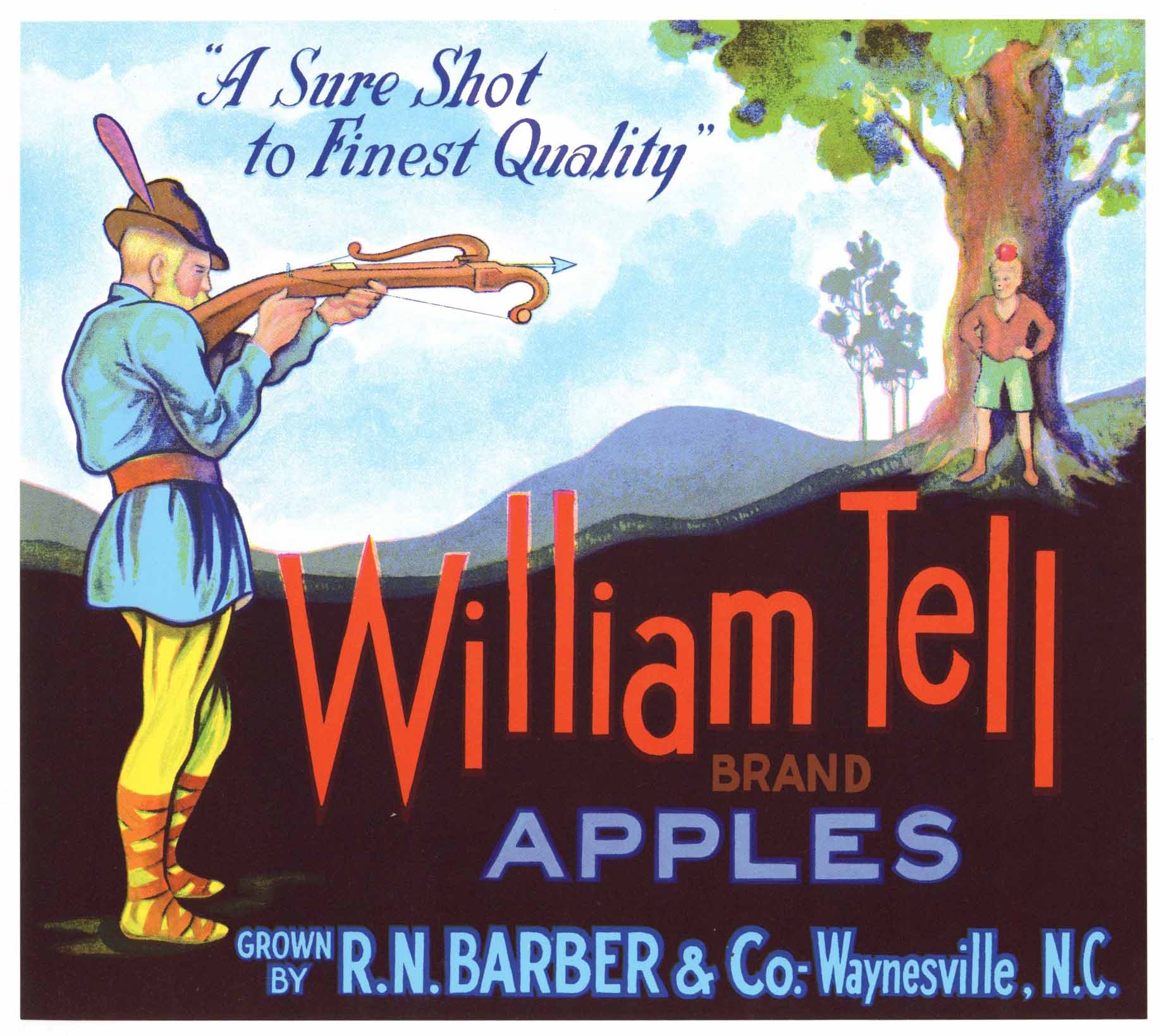 William Tell Brand Vintage North Carolina Apple Crate Label