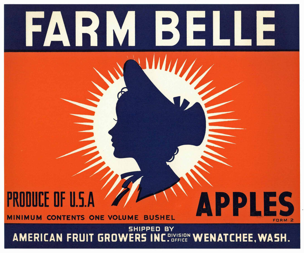 Farm Belle Brand Vintage American Fruit Growers Apple Crate Label