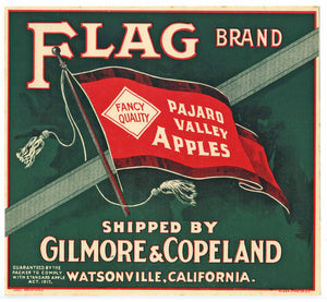 Flag Brand Vintage Watsonville Pajaro Valley Apple Crate Label