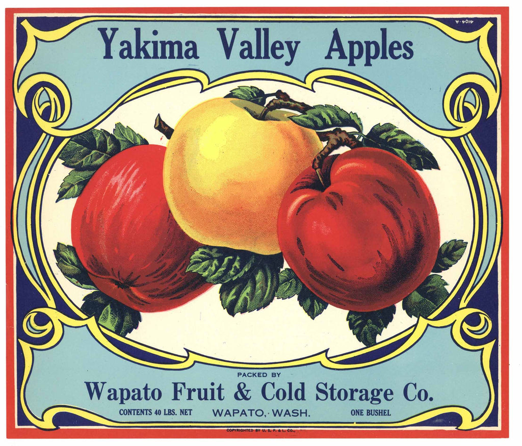 Yakima Valley Apples Brand Vintage Washington Apple Crate Label