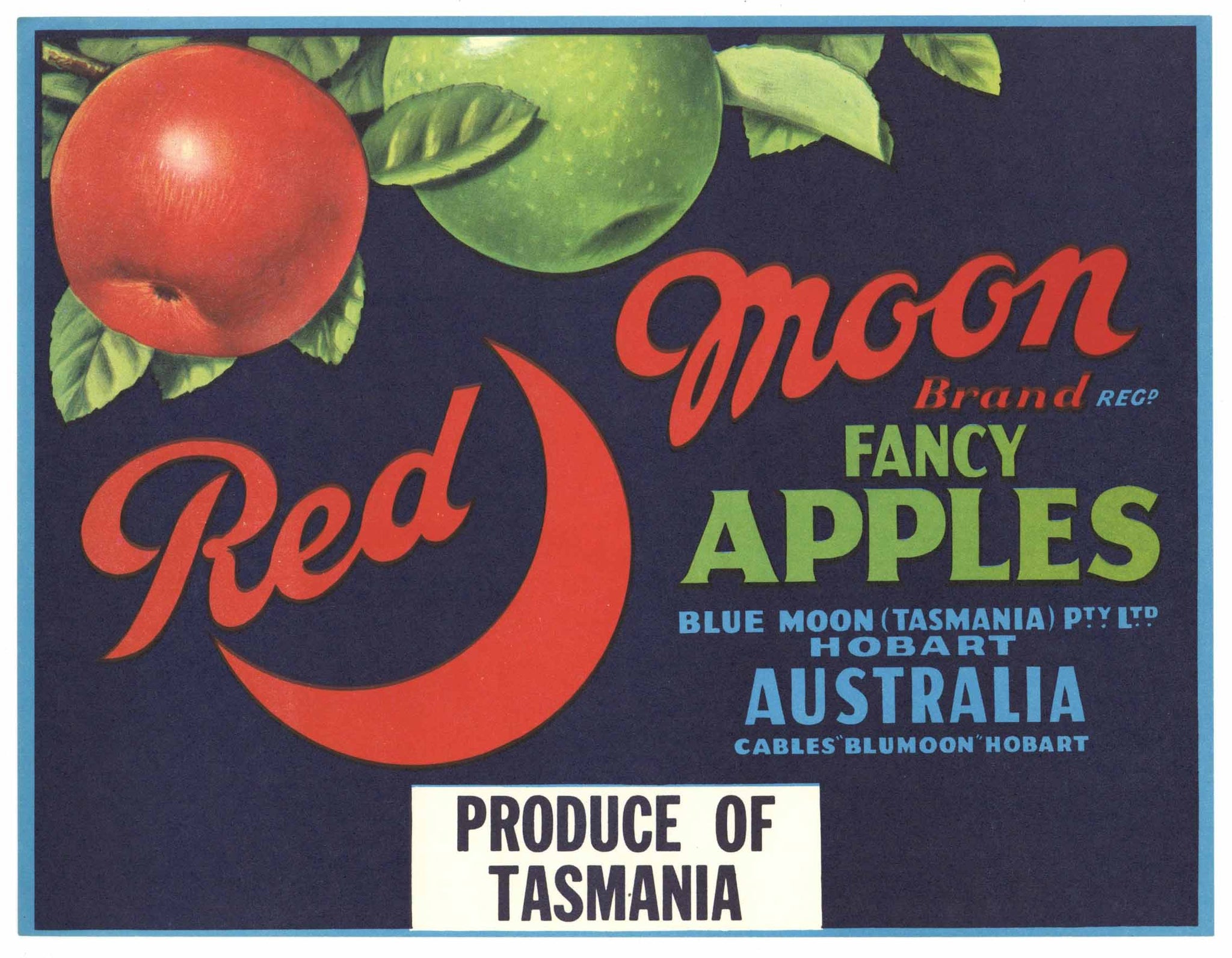 Red Moon Brand Vintage Tasmania Australia Apple Crate Label