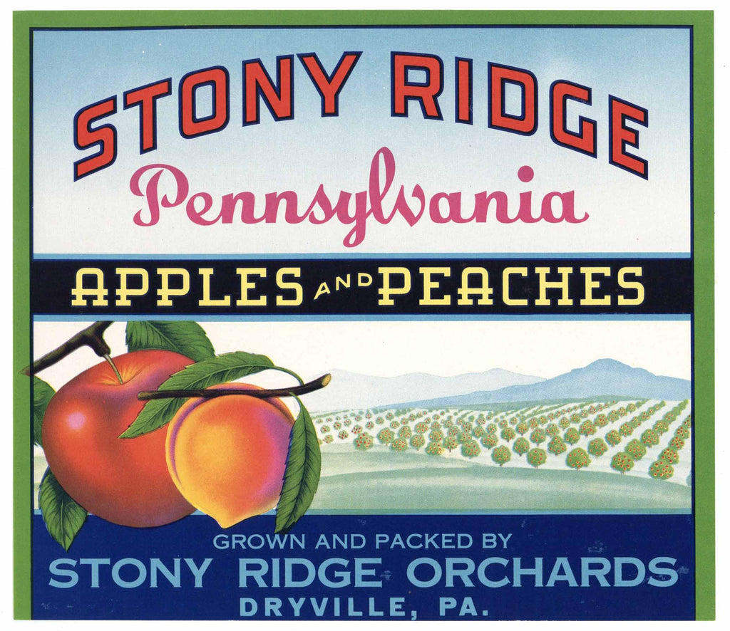 Stony Ridge Brand Vintage Pennsylvania Apple and Peach Crate Label