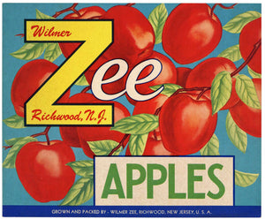 Zee Brand Vintage Richwood, New Jersey Apple Crate Label