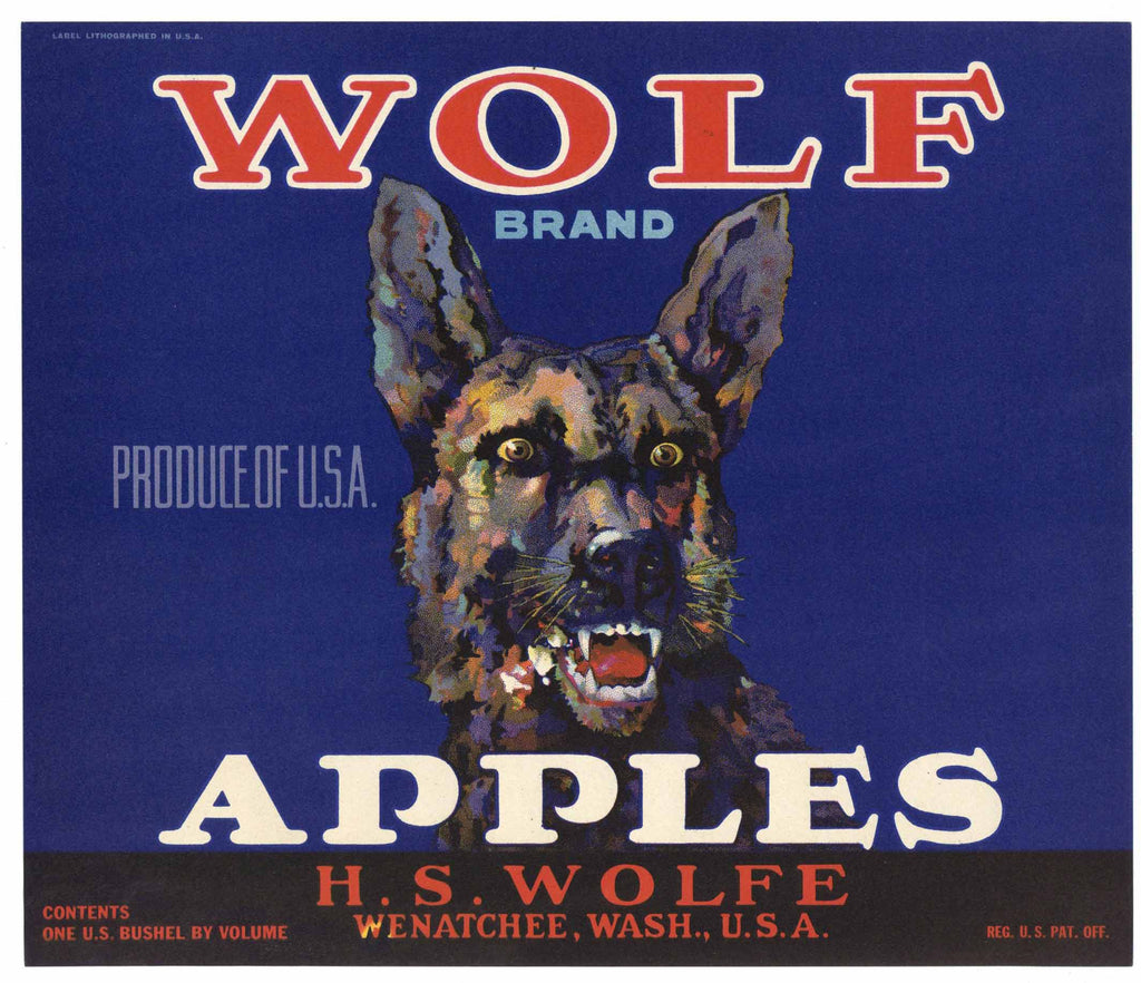 Wolf Brand Vintage Wenatchee Apple Crate Label