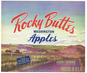 Rocky Buttes Brand Vintage Cowiche Washington Apple Crate Label