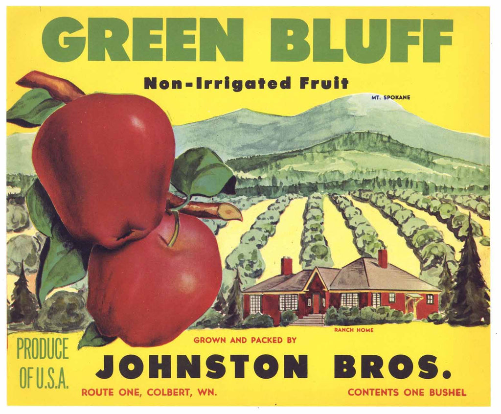 Green Bluff Brand Vintage Colbert Washington Apple Crate Label