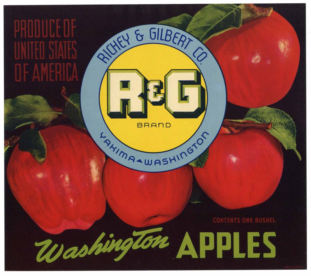 R & G Brand Vintage Yakima Washington Apple Crate Label