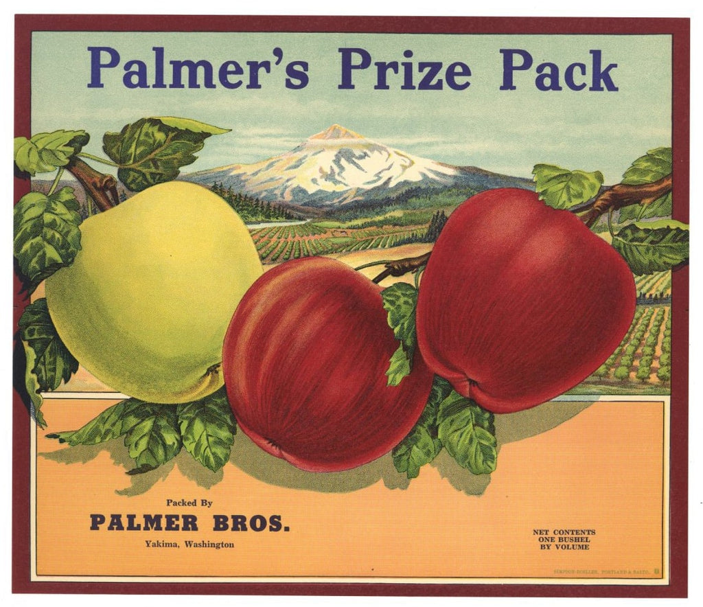 Palmer's Prize Pack Brand Vintage Yakima Apple Crate Label