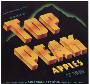 Top Peak Brand Vintage Redlands Apple Crate Label, b