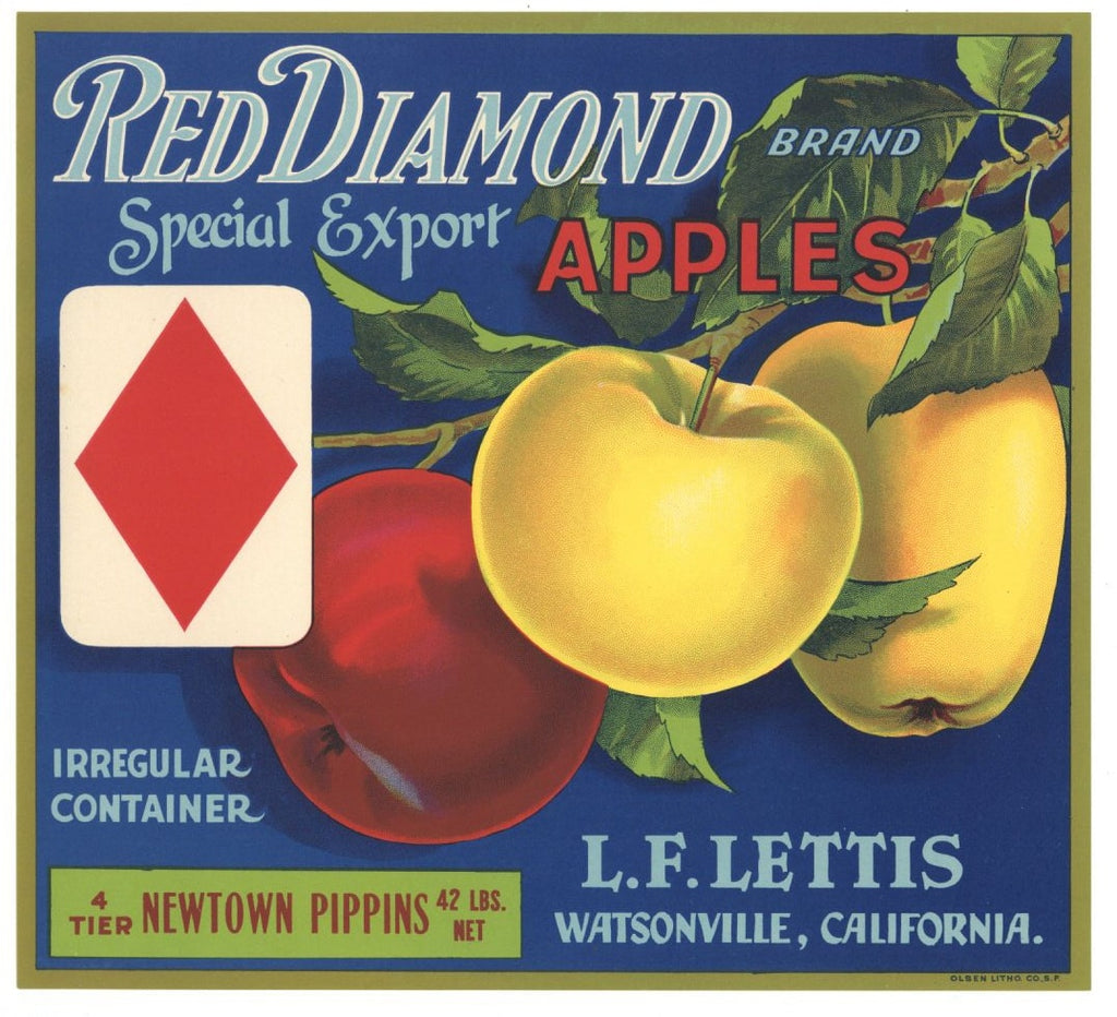 Red Diamond Brand Vintage Watsonville Apple Crate Label