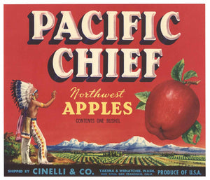 Pacific Chief Brand Vintage Washington Apple Crate Label
