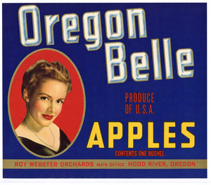 Oregon Belle Brand Vintage Hood River Apple Crate Label