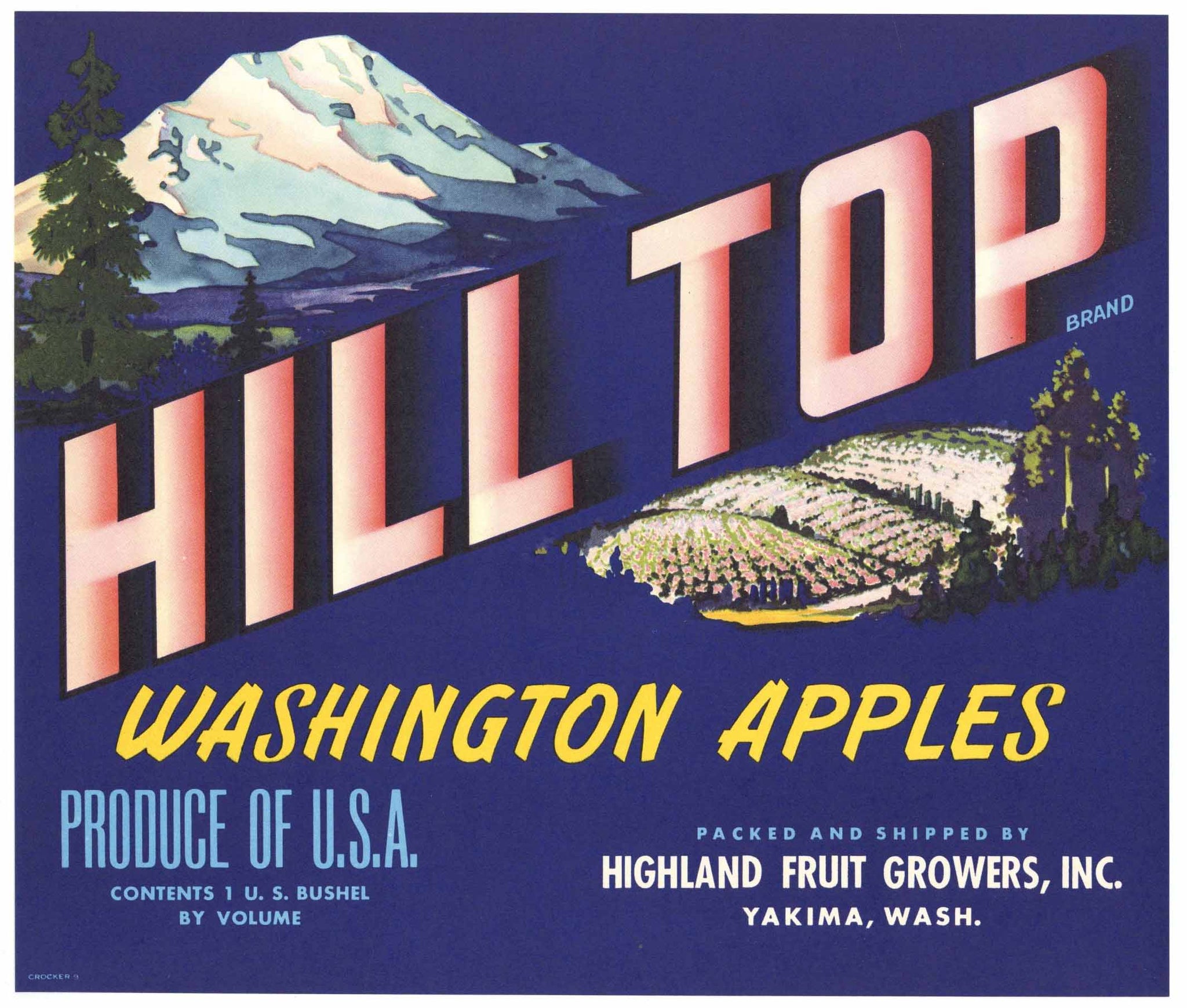 Hill Top Brand Vintage Yakima Washington Apple Crate Label