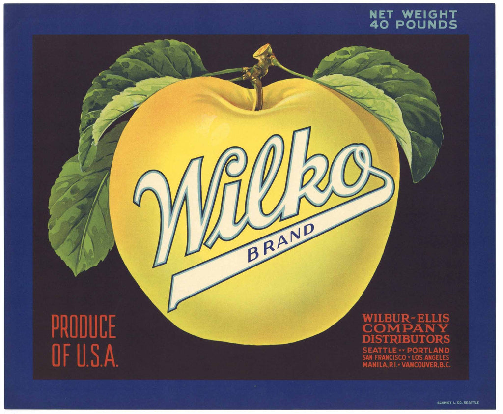 Wilko Brand Vintage Apple Crate Label, blue, black