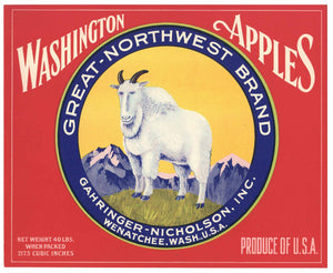 Great Northwest Brand Vintage Wenatchee Washington Apple Crate Label, red