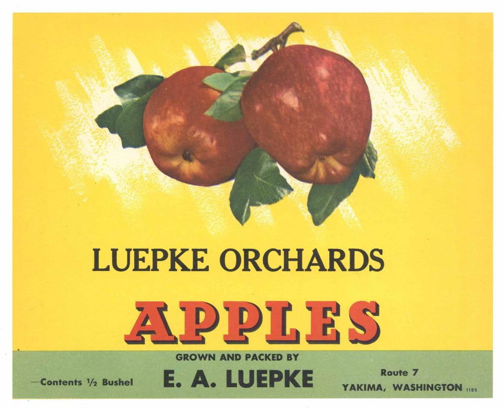 Luepke Orchards Brand Vintage Yakima Washington Apple Crate Label, gp