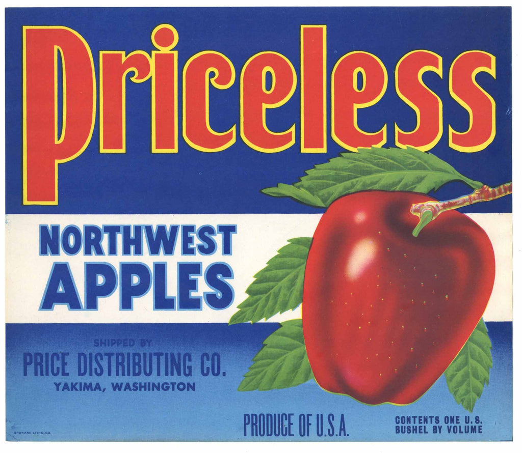 Priceless Brand Vintage Yakima Washington Apple Crate Label