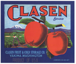 Clasen Brand Vintage Yakima Washington Apple Crate Label, b
