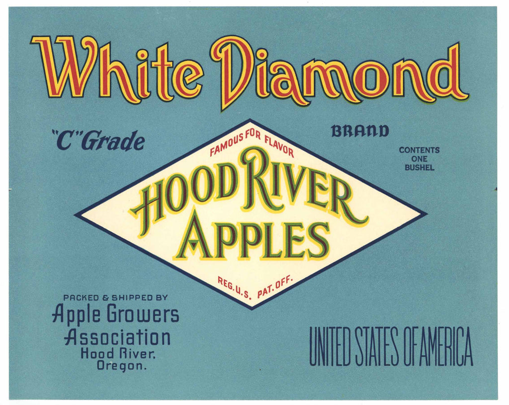 White Diamond Brand Vintage Hood River Oregon Apple Crate Label