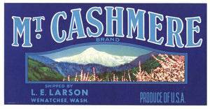 Mt. Cashmere Brand Vintage Wenatchee Washington Apple Crate Label, lug