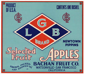 L G B Brand Vintage Watsonville Apple Crate Label