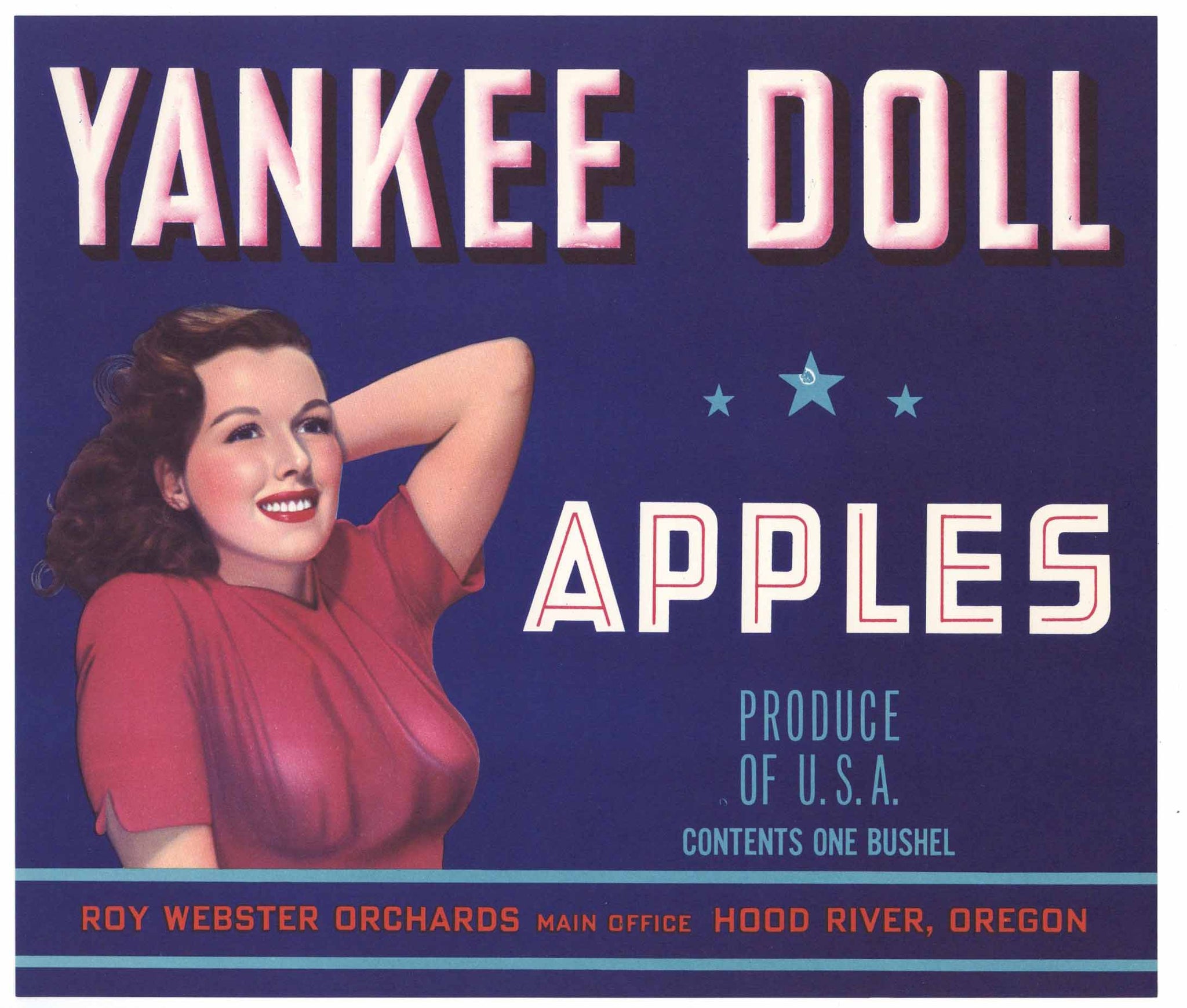 Yankee Doll Brand Vintage Hood River Oregon Apple Crate Label