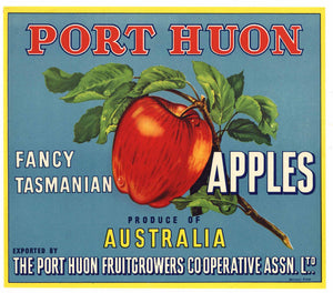 Port Huon Brand Vintage Tasmania Australia Apple Crate Label