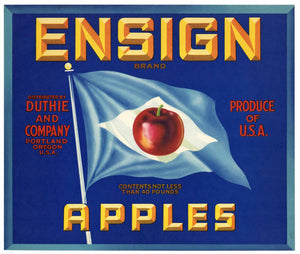 Ensign Brand Vintage Portland Oregon Apple Crate Label, blue