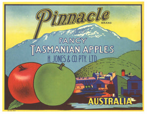 Pinnacle Brand Vintage Tasmania Australia Apple Crate Label