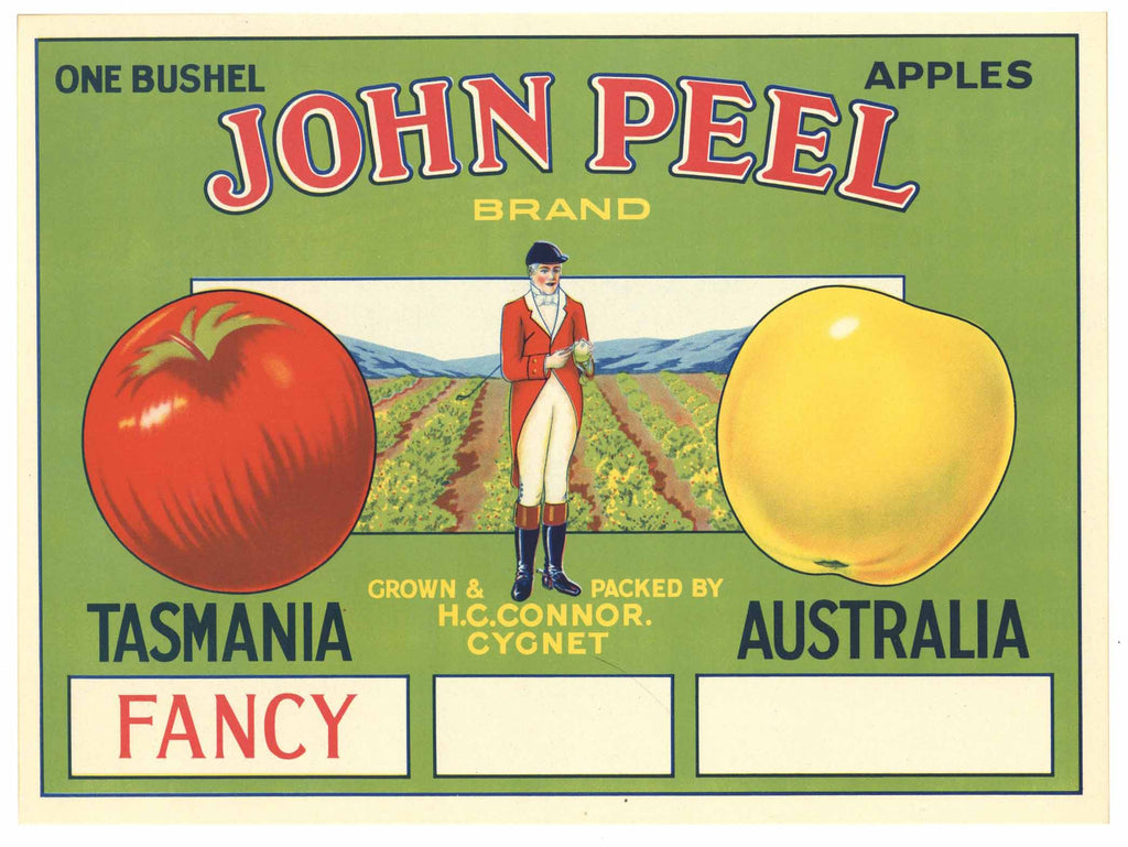 John Peel Brand Vintage Tasmania Australia Apple Crate Label