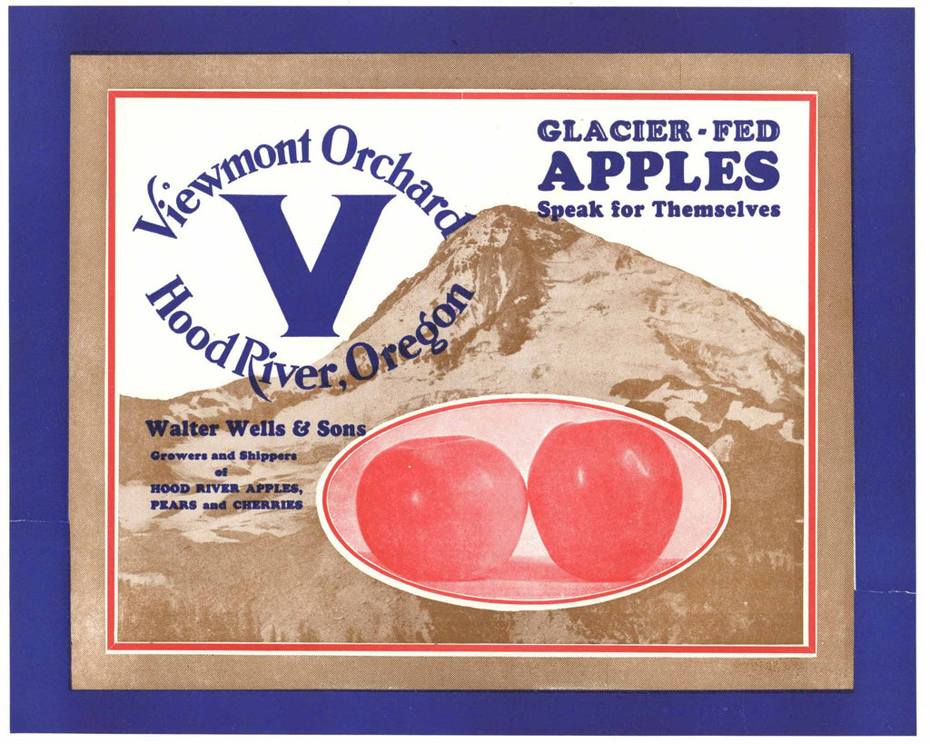 Viewmont V Orchard Brand Vintage Hood River Oregon Apple Crate Label