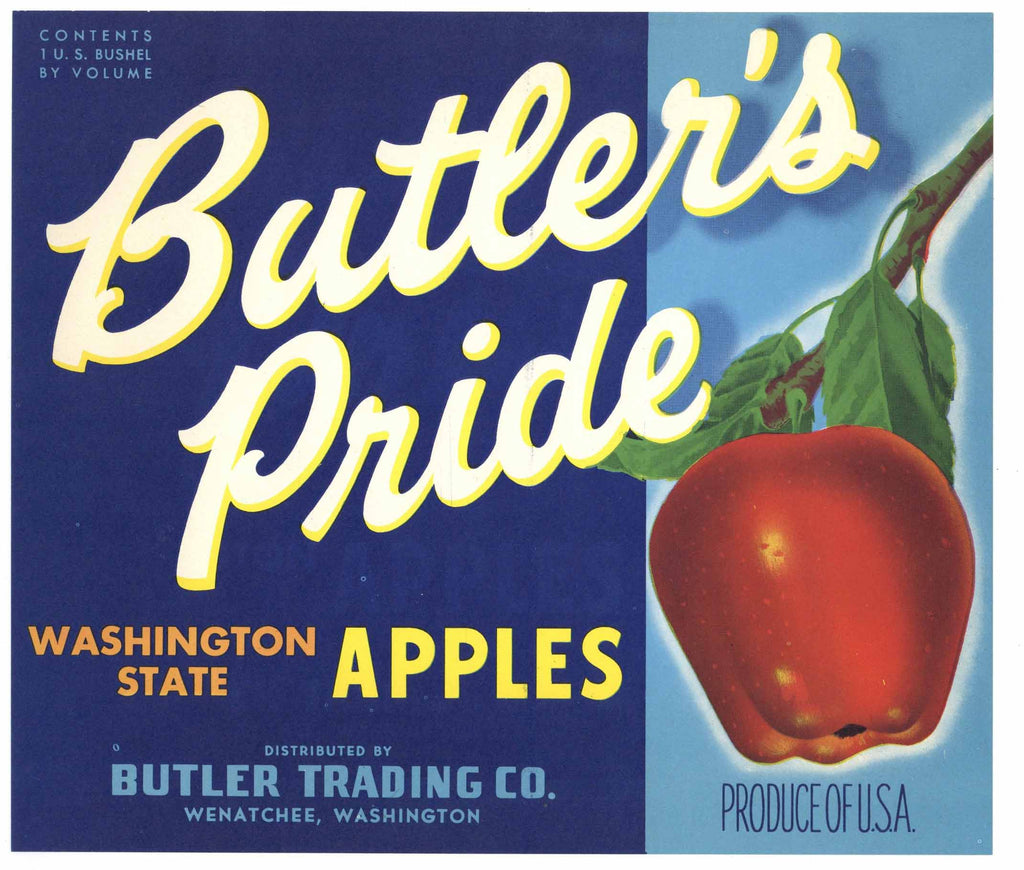 Butler's Pride Brand Vintage Wenatchee Washington Apple Crate Label