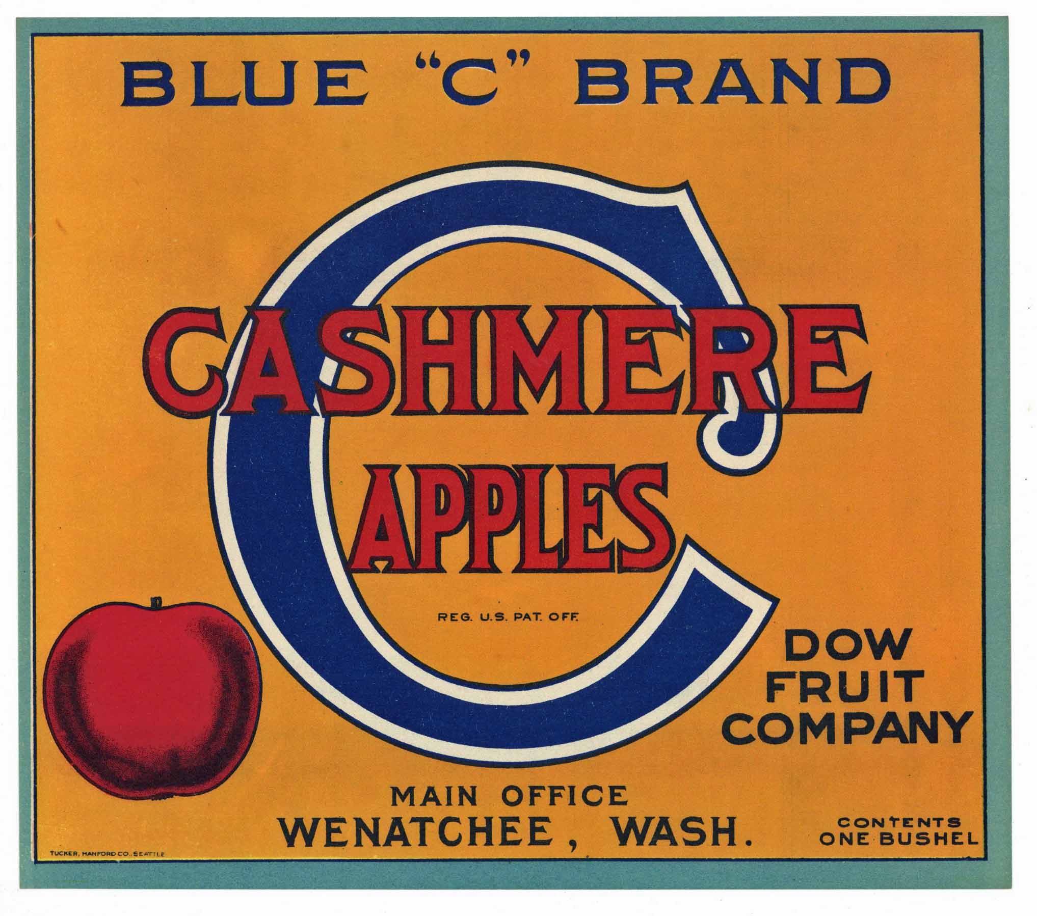 Blue C Brand Vintage Wenatchee Washington Apple Crate Label