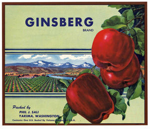 Ginsberg Brand Vintage Yakima Washington Apple Crate Label