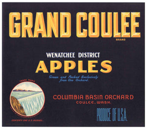 Grand Coulee Brand Vintage Washington Apple Crate Label, n