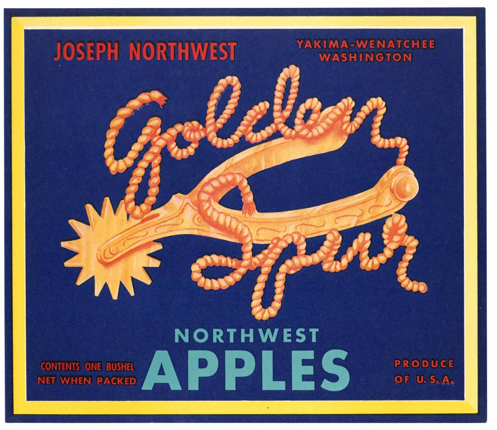 Golden Spur Brand Vintage Yakima Washington Apple Crate Label