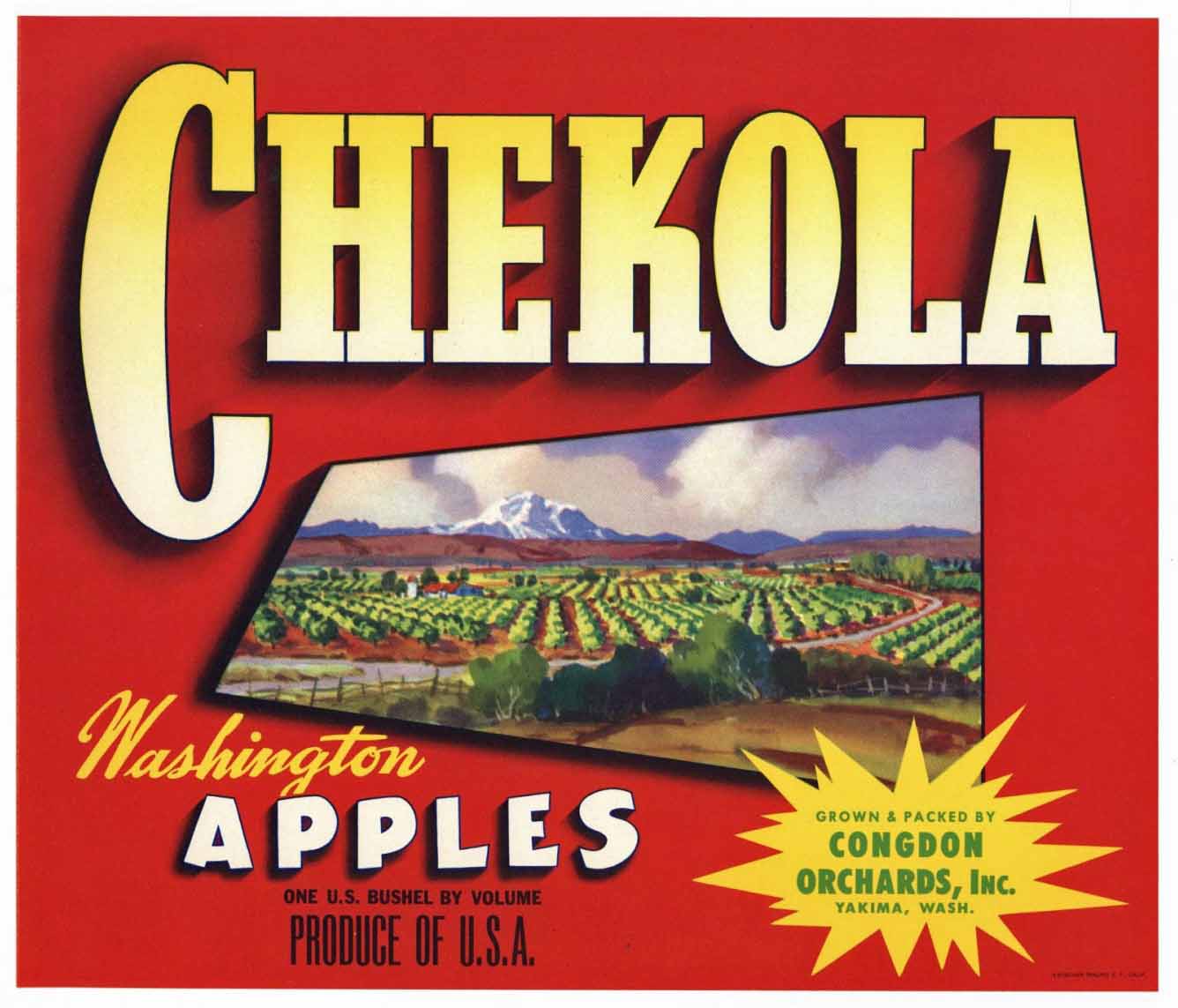 Chekola Brand Vintage Yakima Washington Apple Crate Label