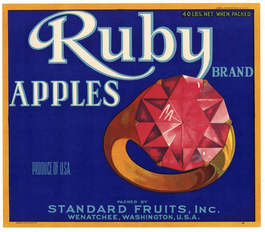 Ruby Brand Vintage Washington Apple Crate Label o