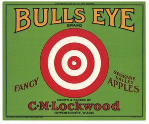 Bulls Eye Brand Vintage Washington Apple Crate Label, g