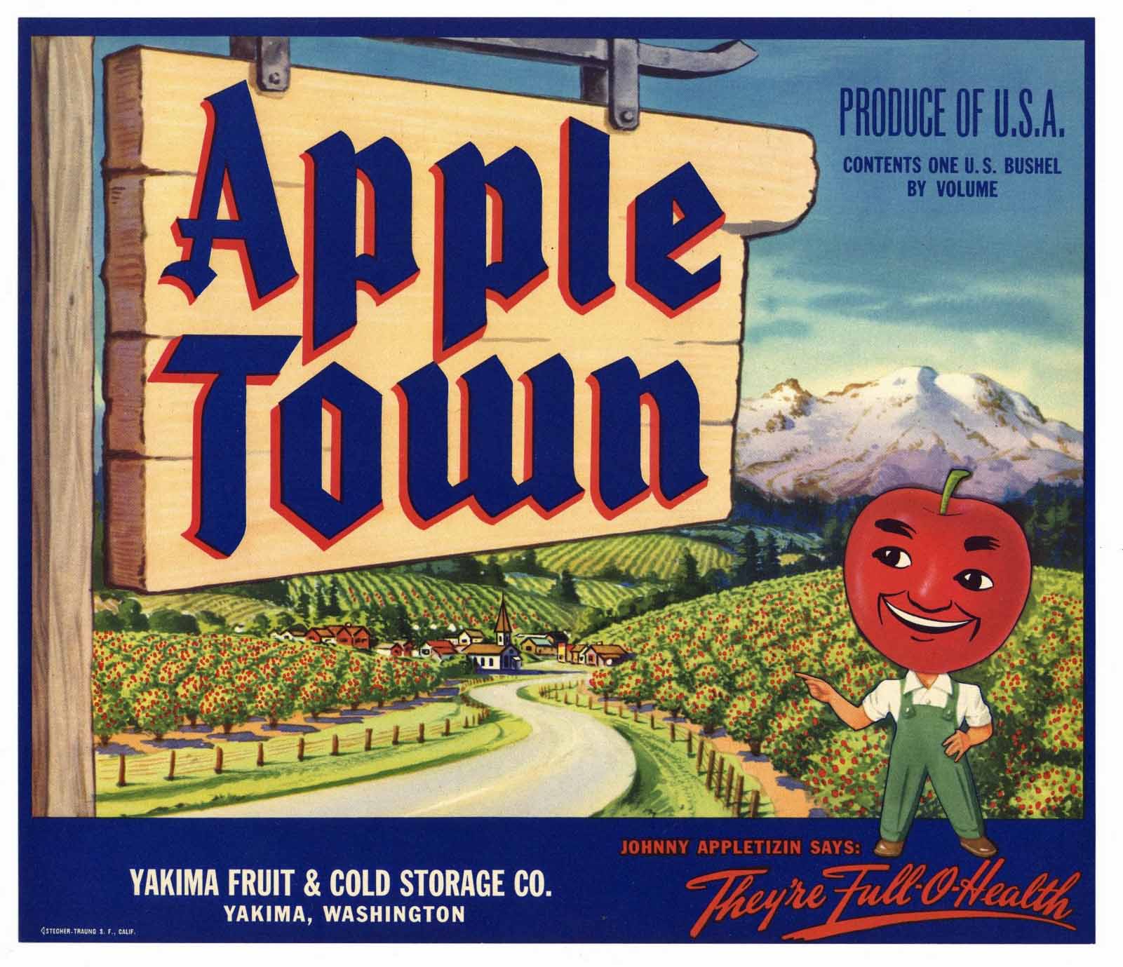 Apple Town Brand Vintage Yakima Washington Apple Crate Label