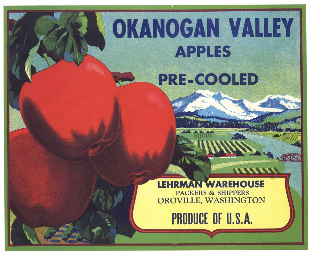 Okanogan Valley Brand Vintage Oroville Washington Apple Crate Label