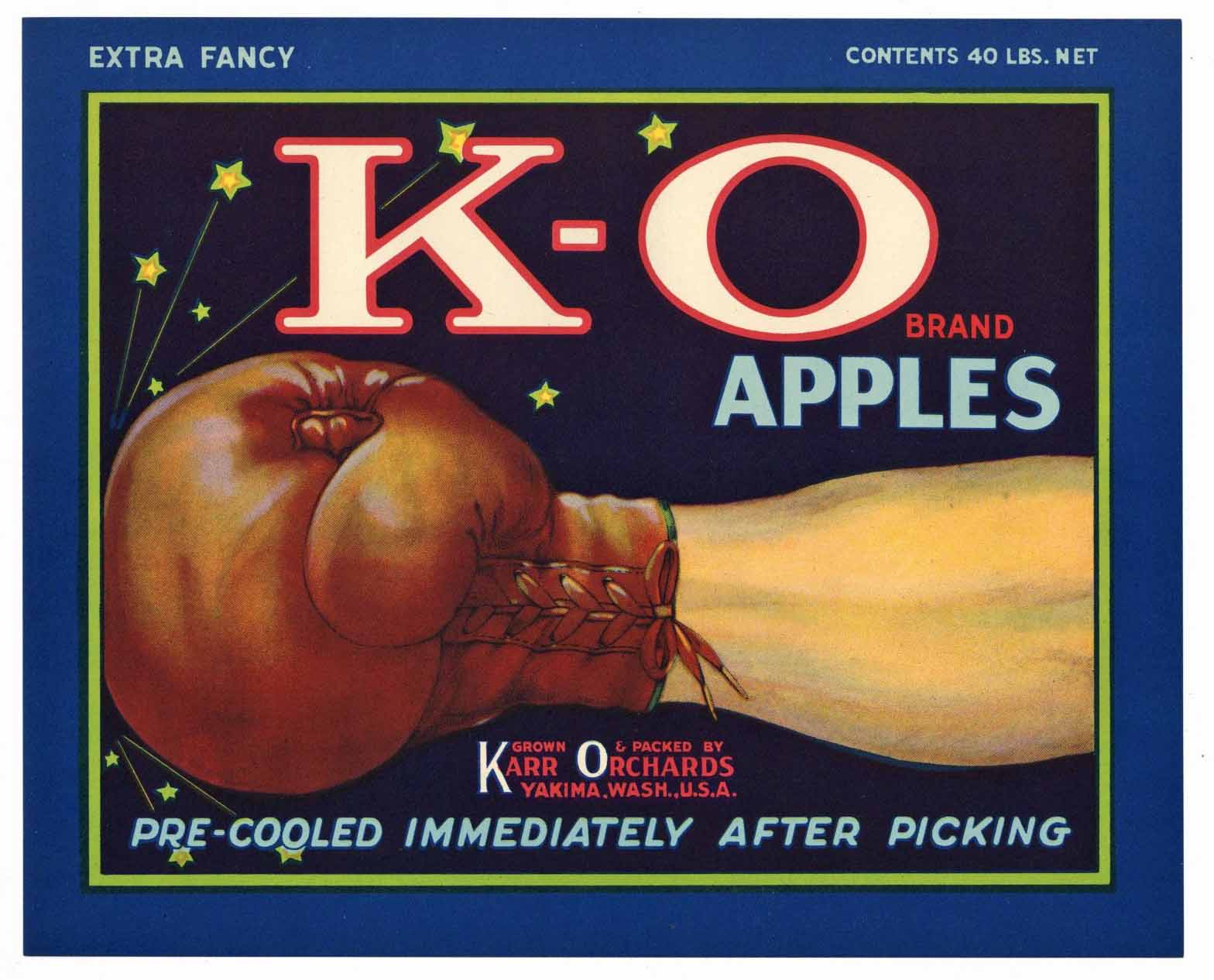 K-O Brand Vintage Yakima Washington Apple Crate Label b