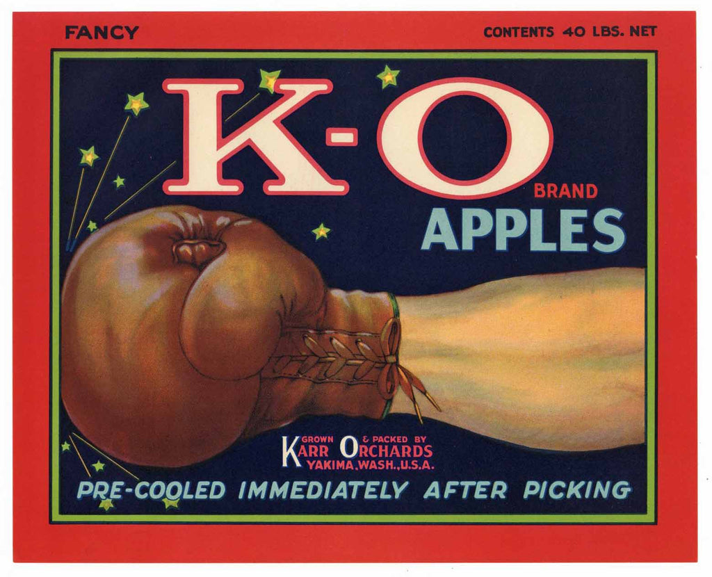 K-O Brand Vintage Yakima Washington Apple Crate Label r