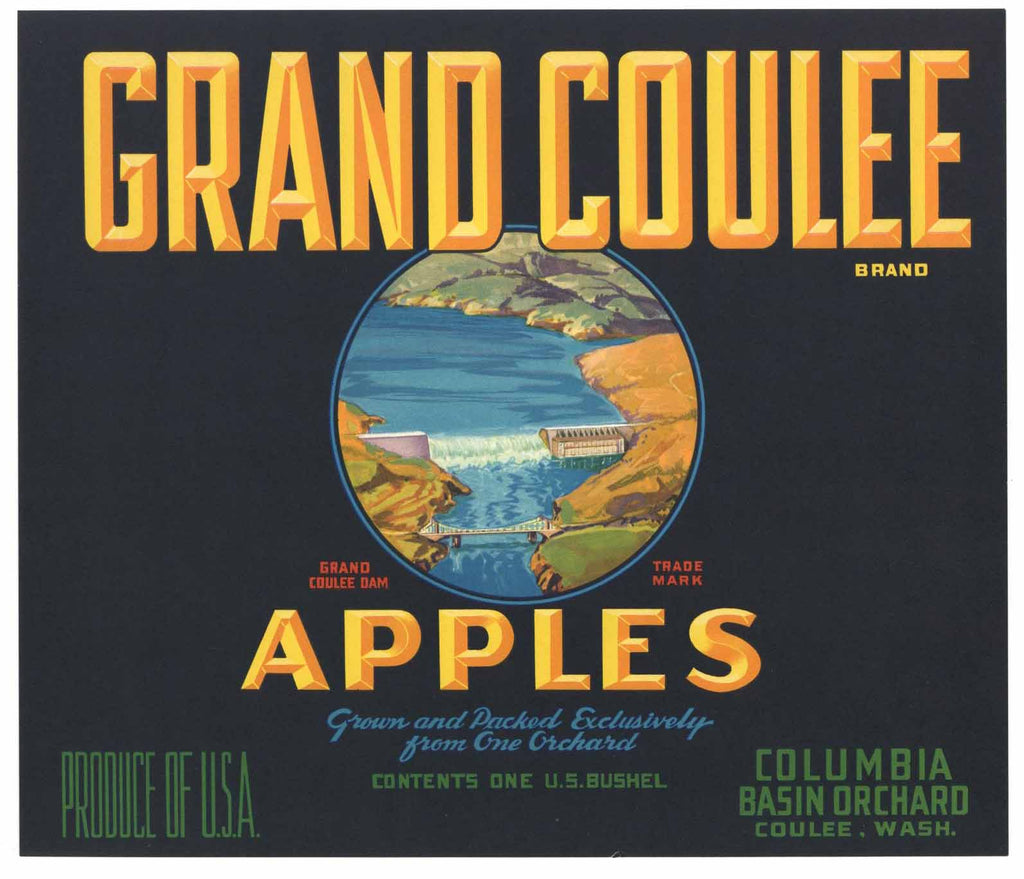 Grand Coulee Brand Vintage Washington Apple Crate Label, o