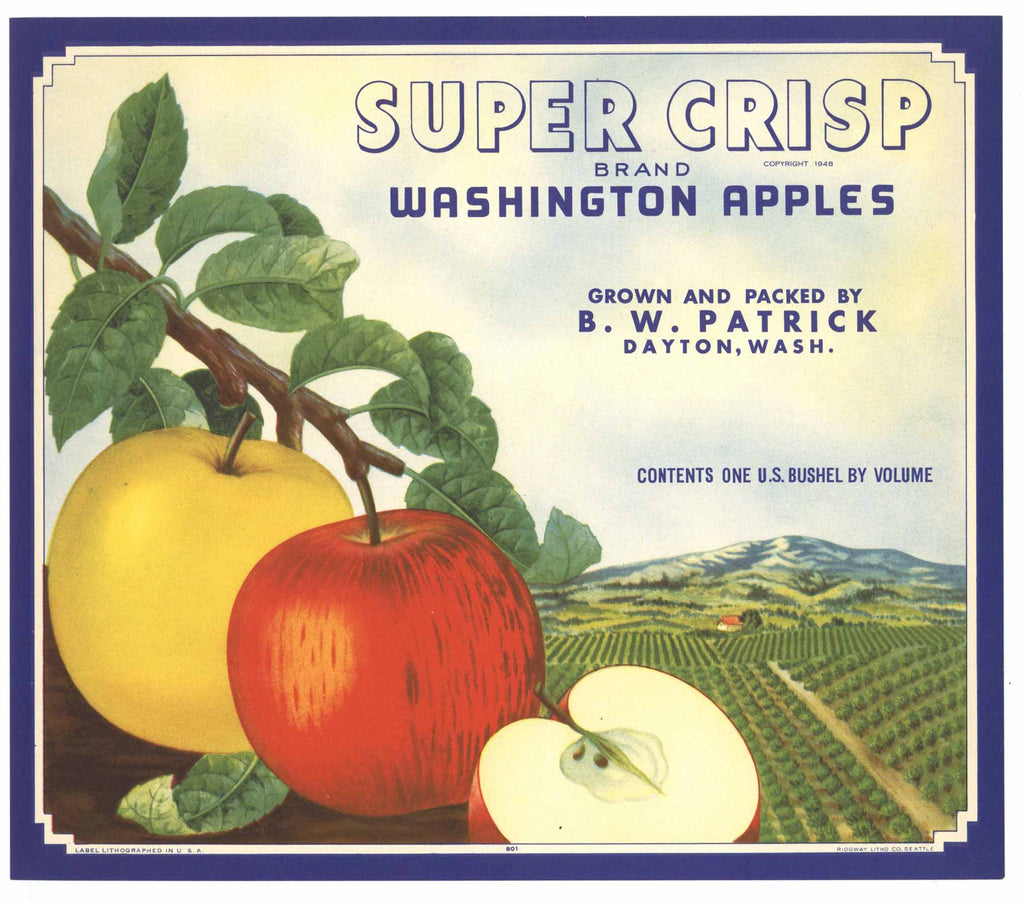 Super Crisp Brand Vintage Dayton Washington Apple Crate Label