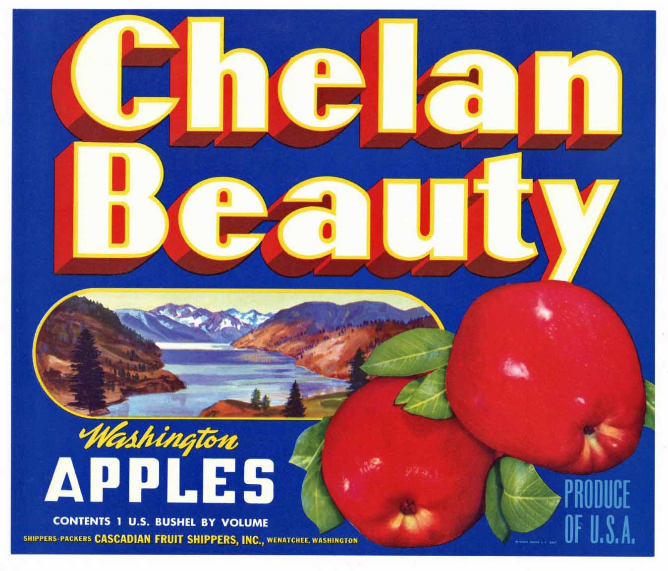 Chelan Beauty Brand Vintage Wenatchee Washington Apple Crate Label