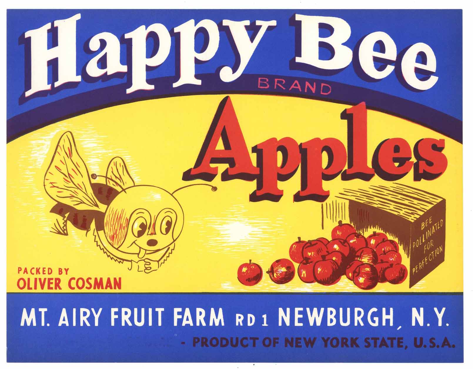 Happy Bee Brand Vintage New York Apple Crate Label