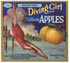 Diving Girl Brand Vintage Watsonville Apple Crate Label Wnp