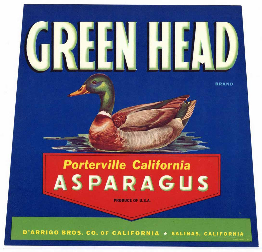 Green Head Brand Vintage Salinas Asparagus Crate Label