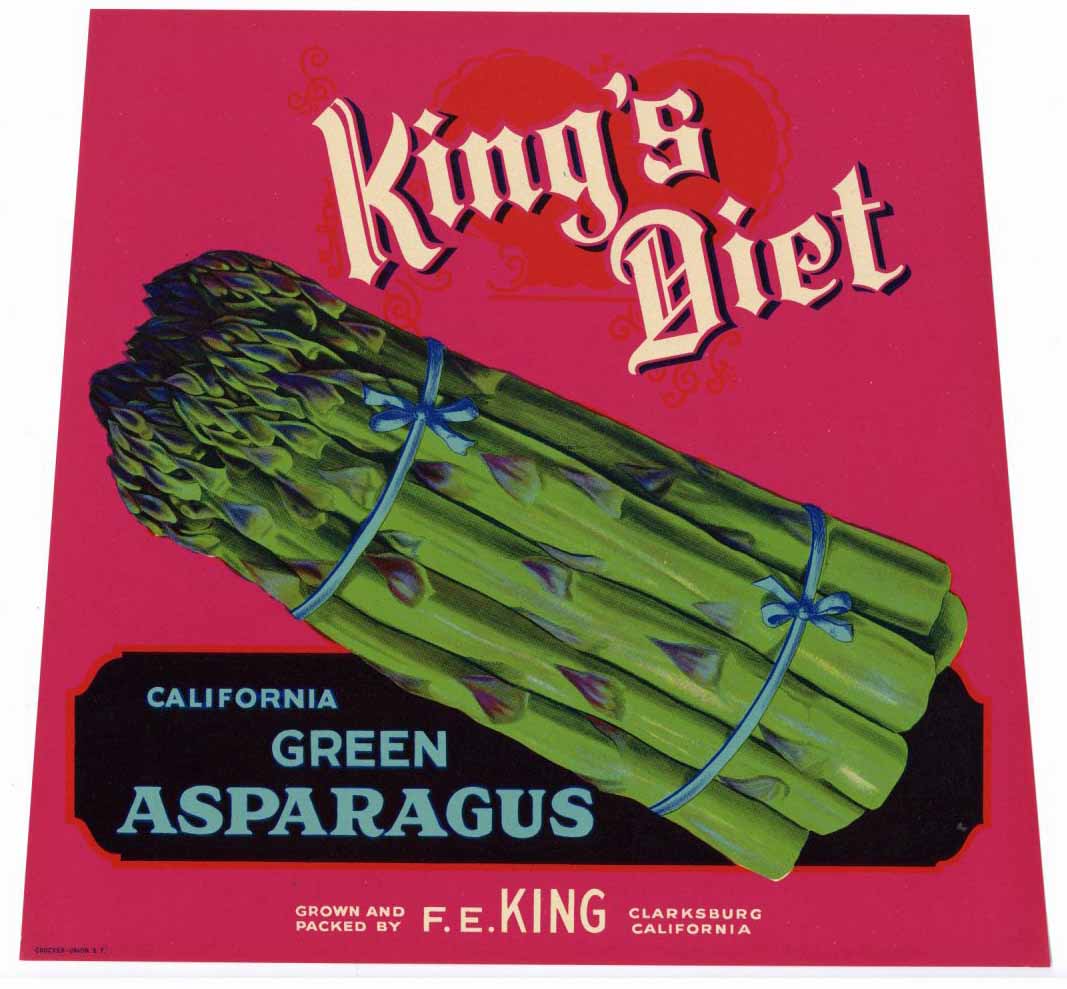 King's Diet Brand Vintage Clarksburg Asparagus Crate Label